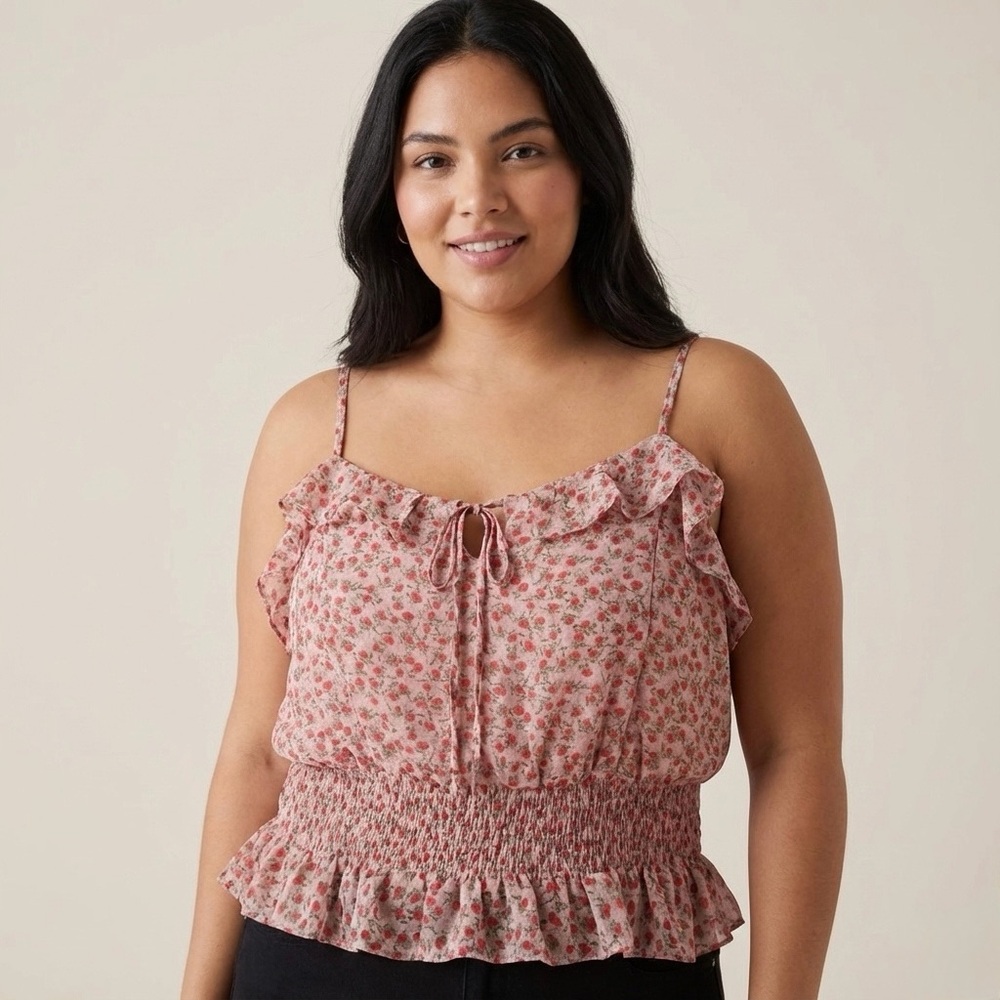 A Beautiful Soul Floral Smocked Peplum Cami Top Size 0X Boho
